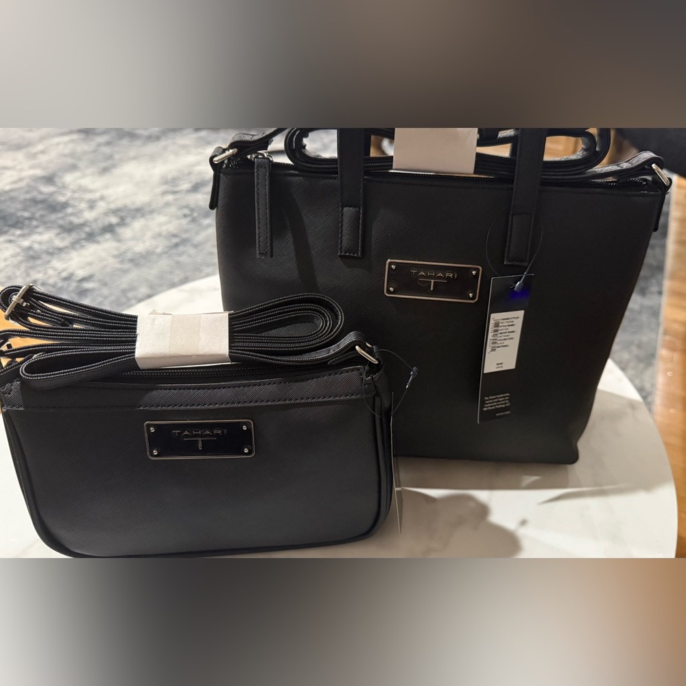 Tahari Classic Black satchel and crossbody bundle